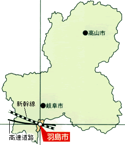 羽島市の位置を示す岐阜県の地図