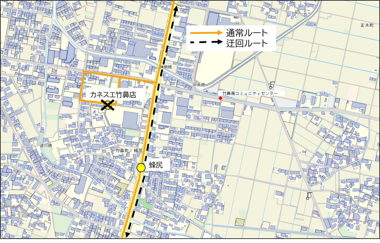 カネスエ竹鼻店迂回路(中はしまわる線)