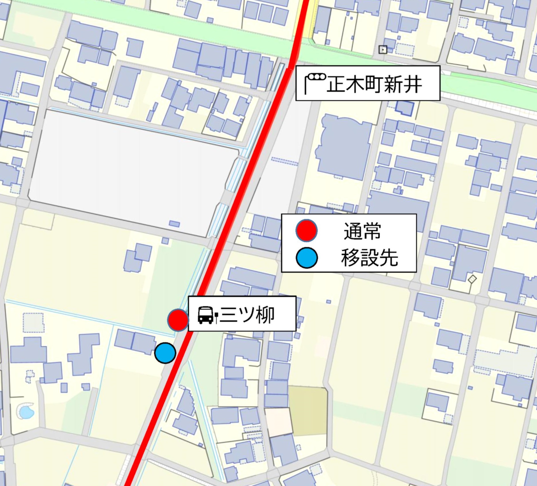三ツ柳バス停移動先地図