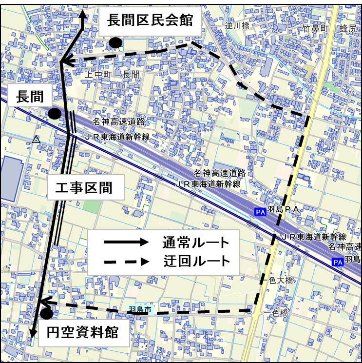長間迂回地図
